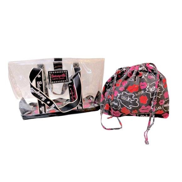 Vintage Y2K Betsey Johnson Clear Tote Bag with Drawstring Insert Kiss Pattern - Picture 3 of 11